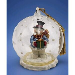 Gorham Crystal Blown Glass Winter Follies Snowman Christmas Ornament In Box